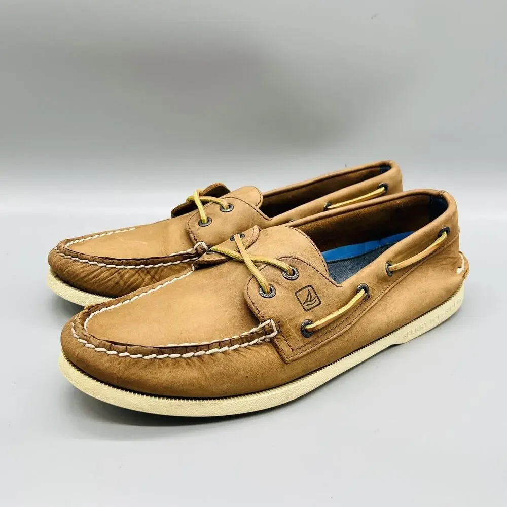 Sperry Shoes Men 9.5 Brown Leather Top Sider J Crew Boat Casual Comfort Nautical
